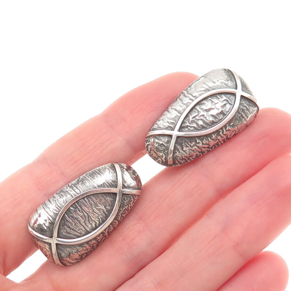 Orno 800 Silver Vintage Poland Modernist Oxidized Cufflinks